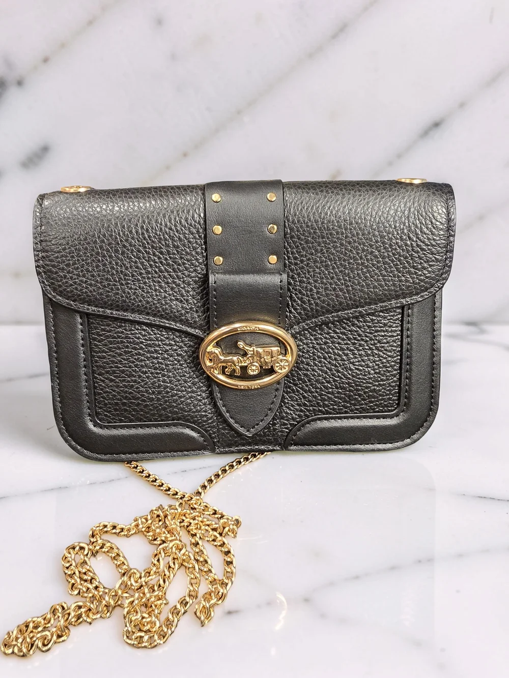 Coach Georgie Crossbody Bag with Rivets Black Leather GUC